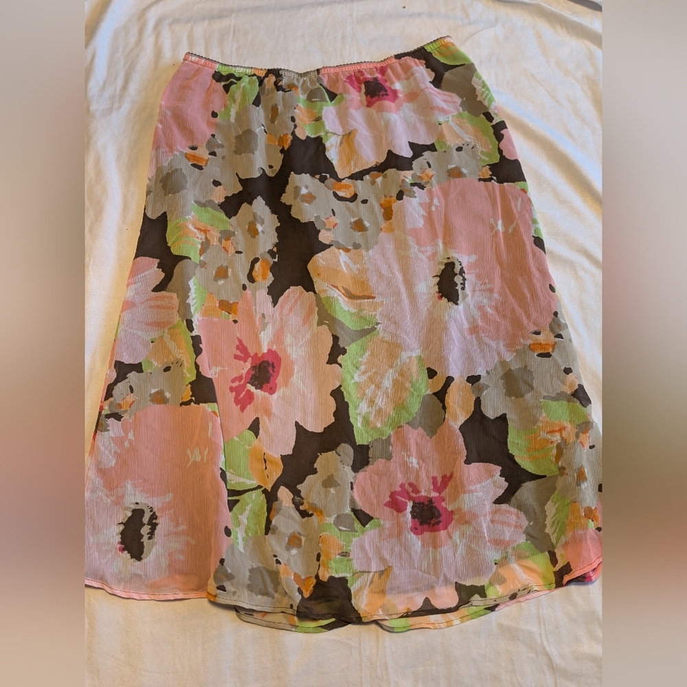 90s Y2K Fairy Floral Sheer Overlay Skirt Size 14 Garden Fairy Whimsy Twee
